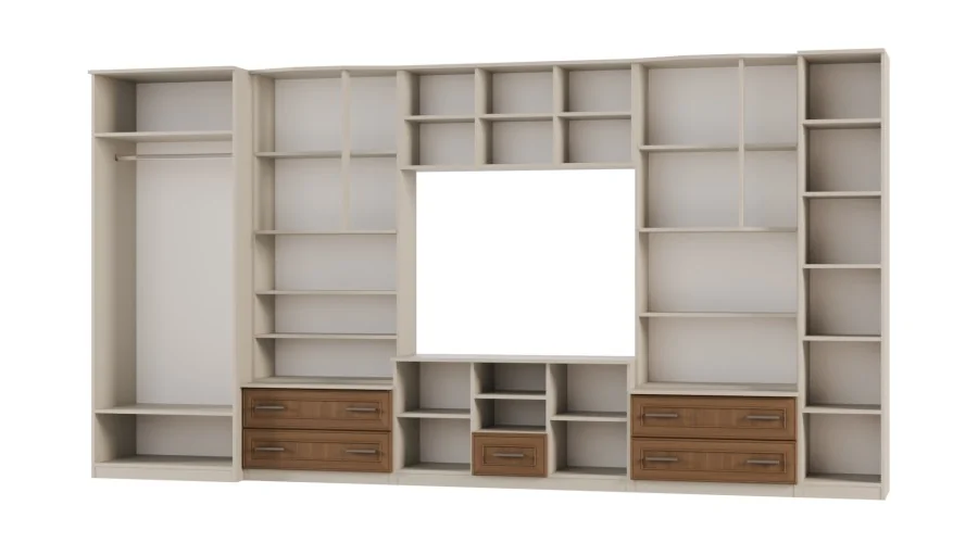 Meblościanka TV 400x210 cm z szafami Kaszmirowy Beż / Wiśnia Porto - Oxford Meblościanka TV 400x210 cm z szafami Kaszmirowy Beż / Wiśnia Porto - Oxford