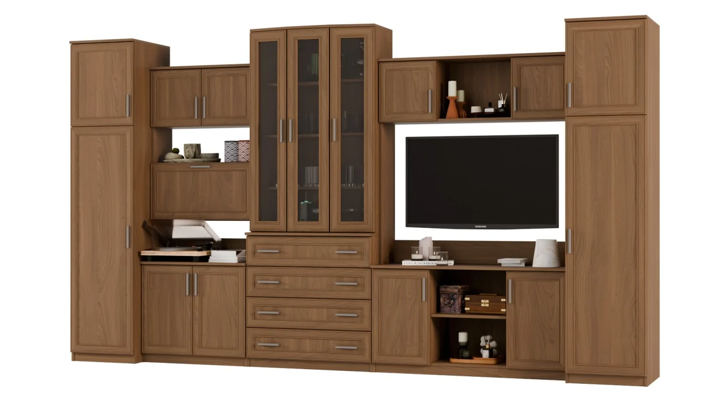 Meblościanka TV 400x225 cm z witryną Wiśnia Porto - Cambridge