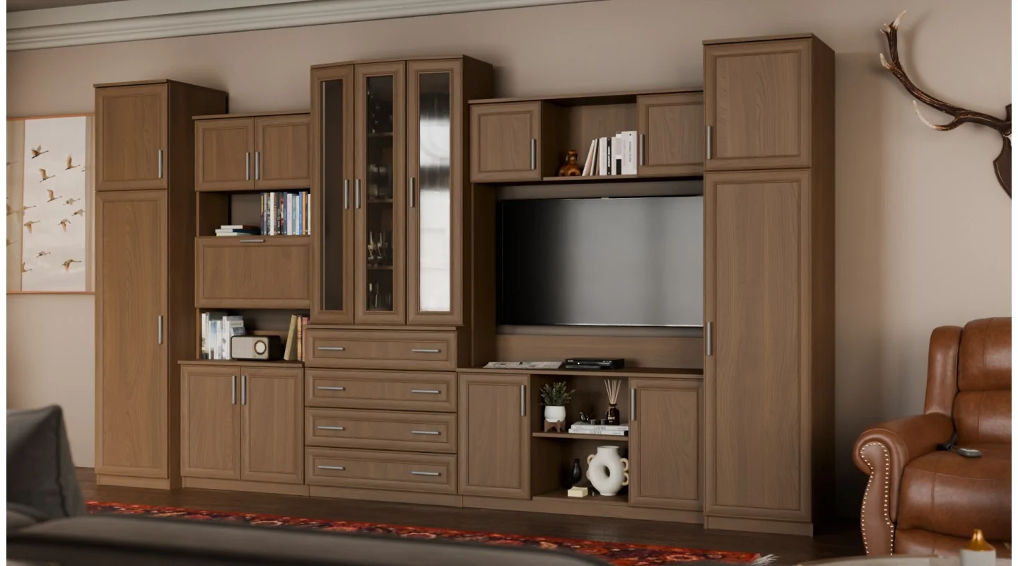 Meblościanka TV 400x225 cm z witryną Wiśnia Porto - Cambridge