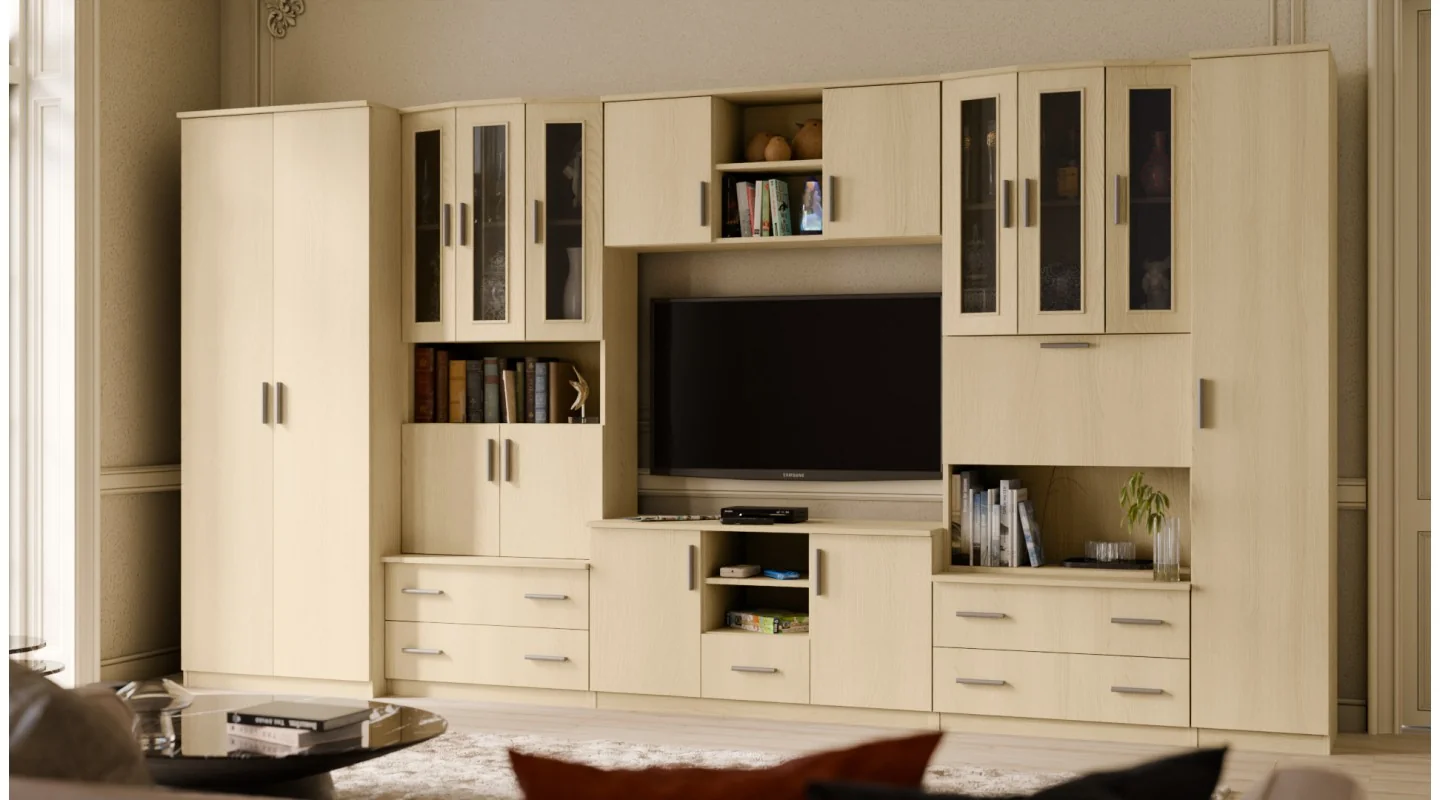 Meblościanka TV 400x210 cm z szafami Dąb Lindberg - Oxford