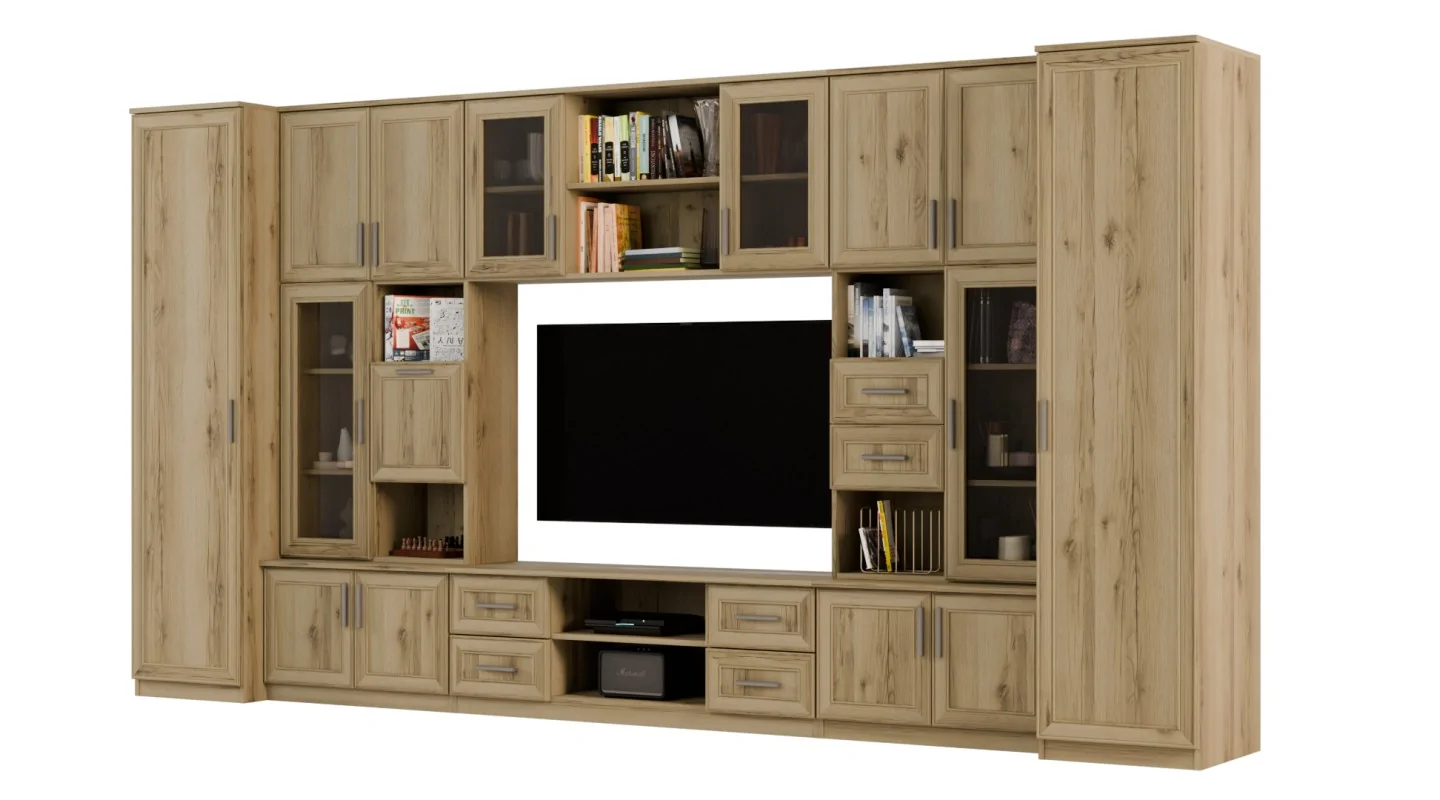 Meblościanka TV 400x210 cm z witrynami Dąb Grand Naturalny - Windsor