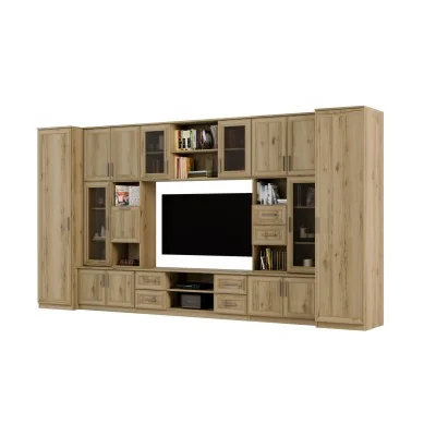 Meblościanka TV 400x210 cm z witrynami Dąb Grand Naturalny - Windsor
