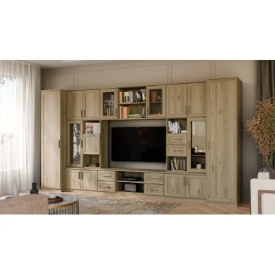 Meblościanka TV 400x210 cm z witrynami Dąb Grand Naturalny - Windsor