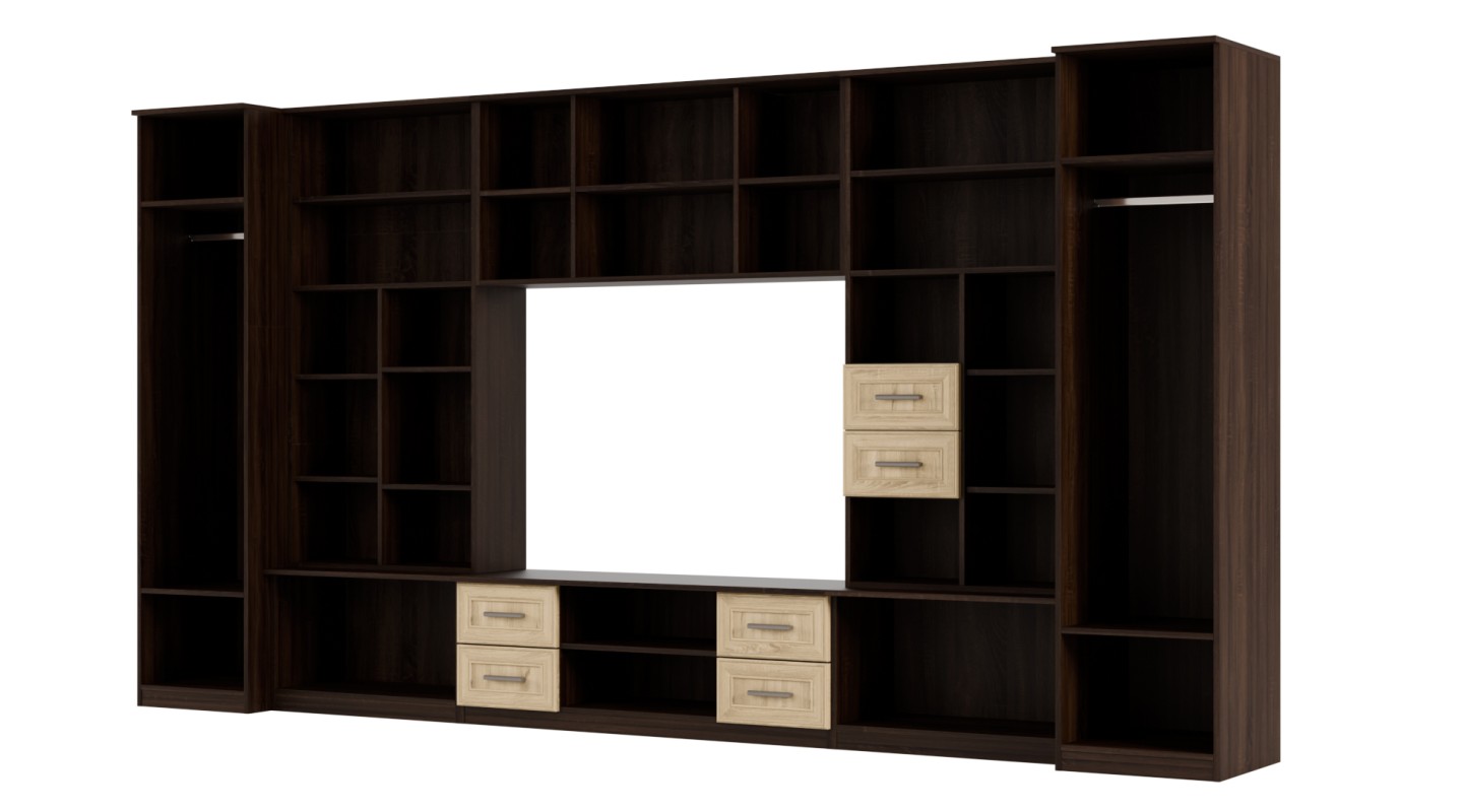 Meblościanka TV 400x210 cm z witrynami Sonoma Ciemna / Sonoma Jasna - Windsor