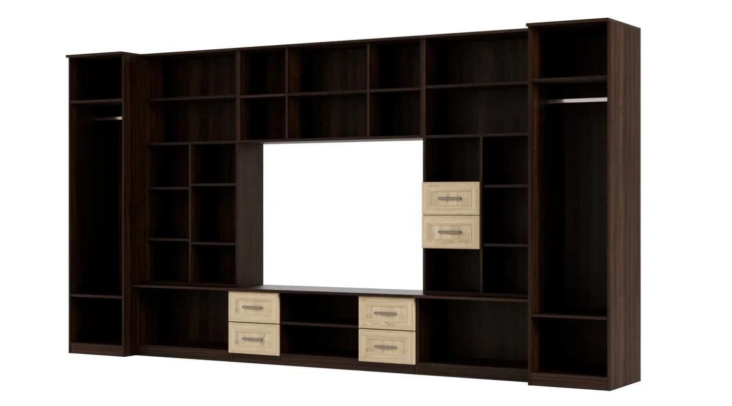 Meblościanka TV 400x210 cm z witrynami Sonoma Ciemna / Sonoma Jasna - Windsor
