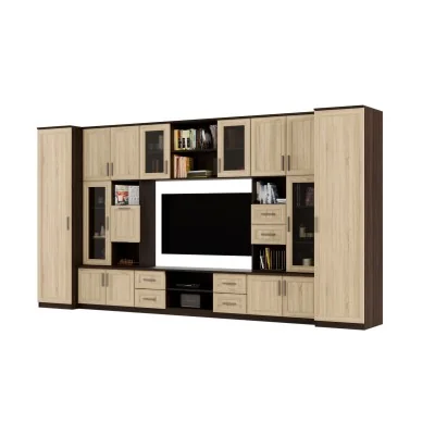 Meblościanka TV 400x210 cm z witrynami Sonoma Ciemna / Sonoma Jasna - Windsor