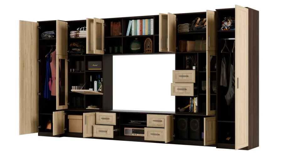 Meblościanka TV 400x210 cm z witrynami Sonoma Ciemna / Sonoma Jasna - Windsor