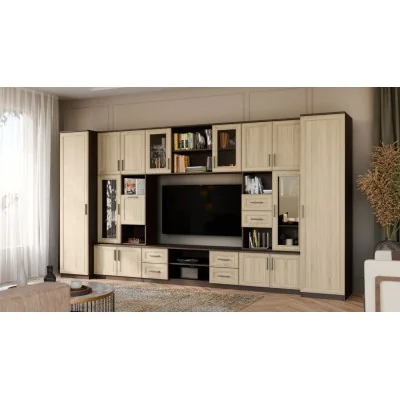 Meblościanka TV 400x210 cm z witrynami Sonoma Ciemna / Sonoma Jasna - Windsor