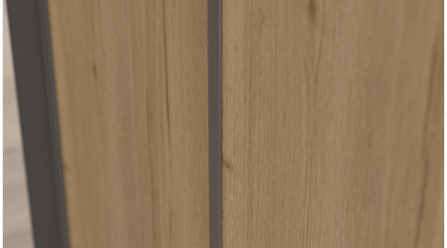 Meblościanka 390x220 cm z szafami przesuwnymi Szary Grafit / Dąb Halifax Naturalny - Axis
