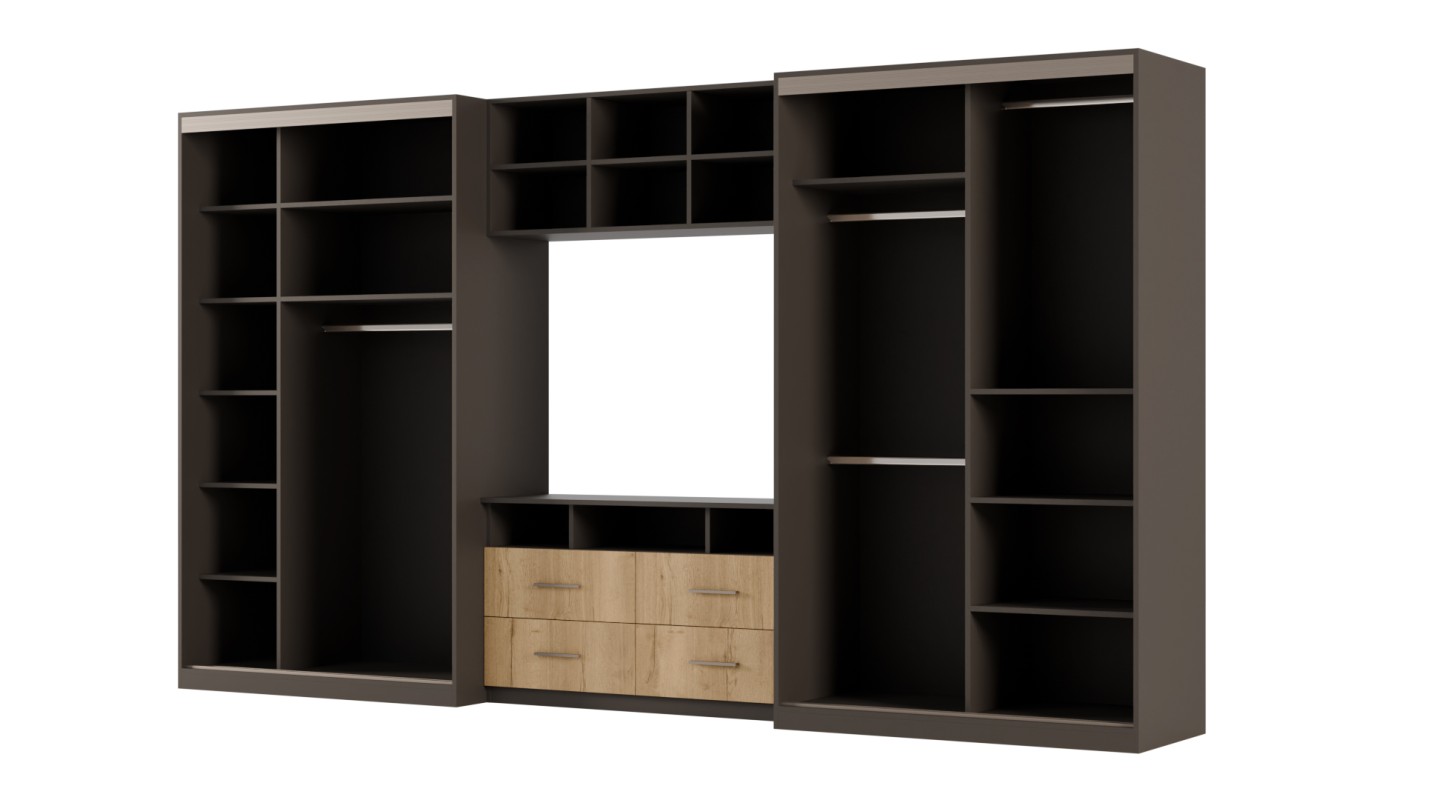 Meblościanka 390x220 cm z szafami przesuwnymi Szary Grafit / Dąb Halifax Naturalny - Axis