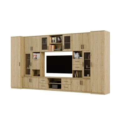 Meblościanka TV 400x210 cm z witrynami Dąb Carpenter Jasny - Windsor