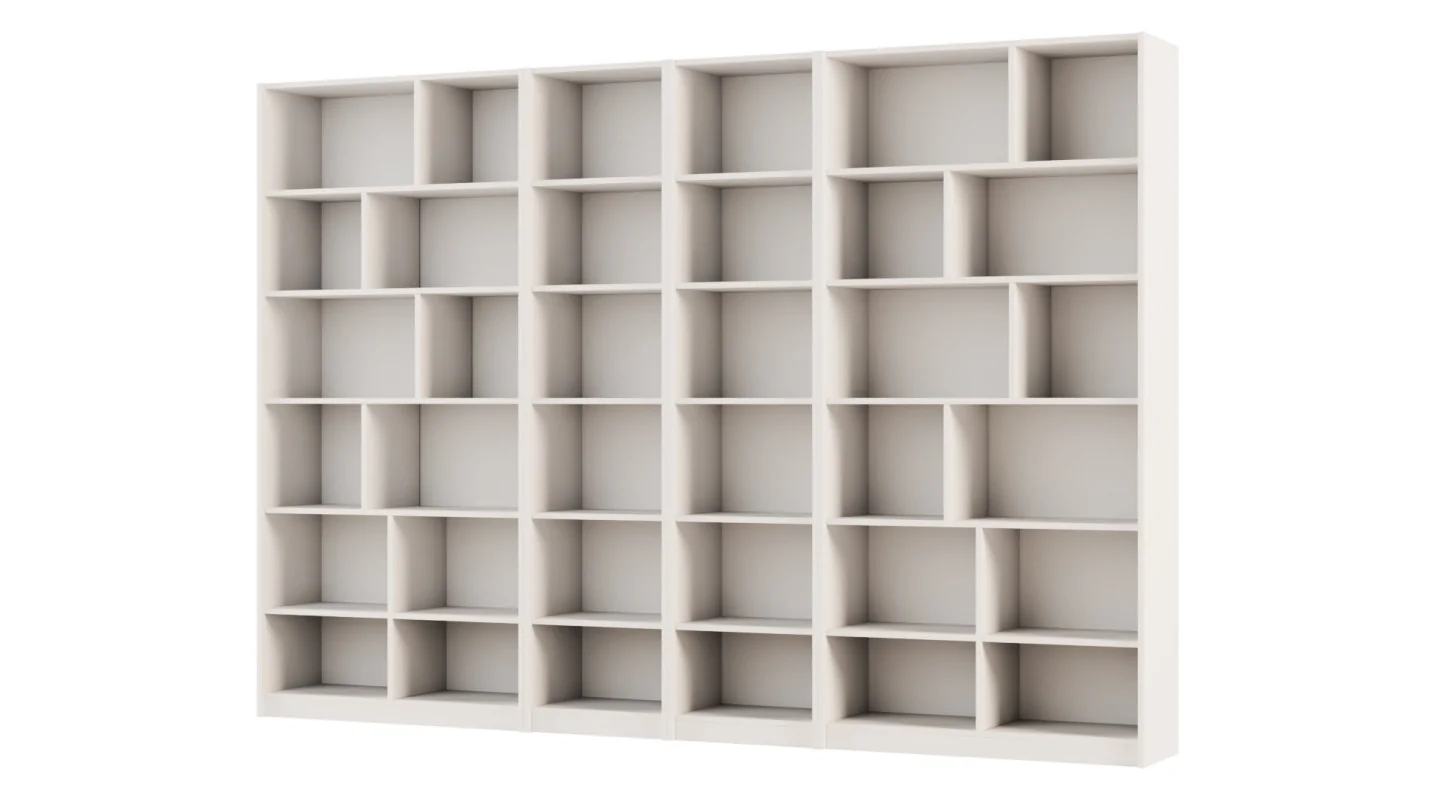 Duży regał na książki 300x209 cm Biel Perłowa / Czarny Onyx – ATLAS | eMeblast