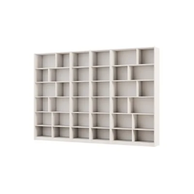 Duży regał na książki 300x209 cm Biel Perłowa / Czarny Onyx – ATLAS | eMeblast