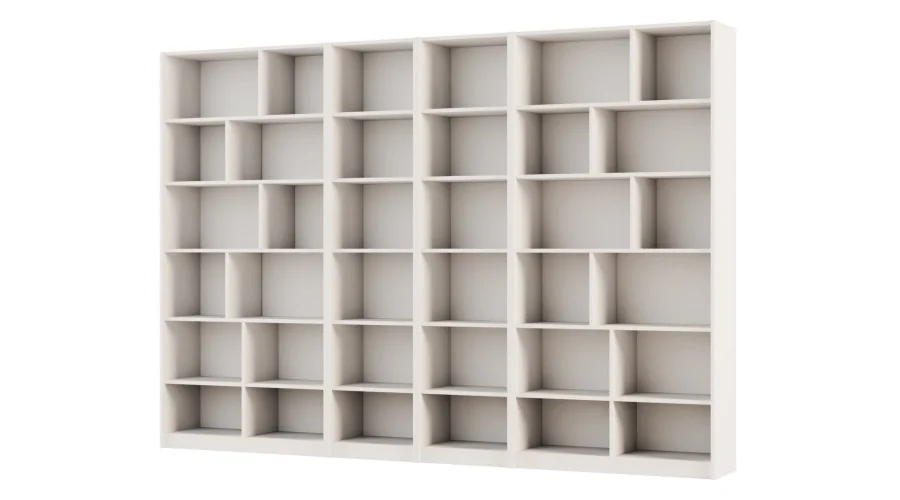 Duży regał na książki 300x209 cm Biel Perłowa / Czarny Onyx – ATLAS | eMeblast