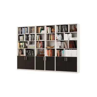 Duży regał na książki 300x209 cm Biel Perłowa / Czarny Onyx – ATLAS | eMeblast