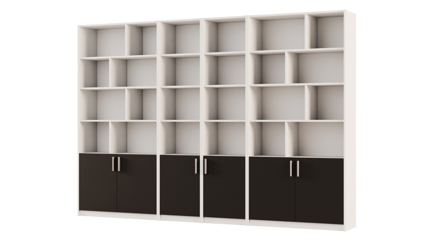 Duży regał na książki 300x209 cm Biel Perłowa / Czarny Onyx – ATLAS | eMeblast