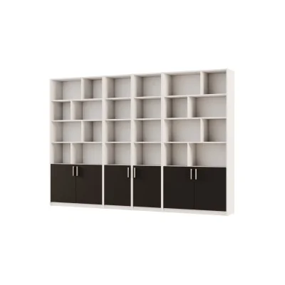 Duży regał na książki 300x209 cm Biel Perłowa / Czarny Onyx – ATLAS | eMeblast