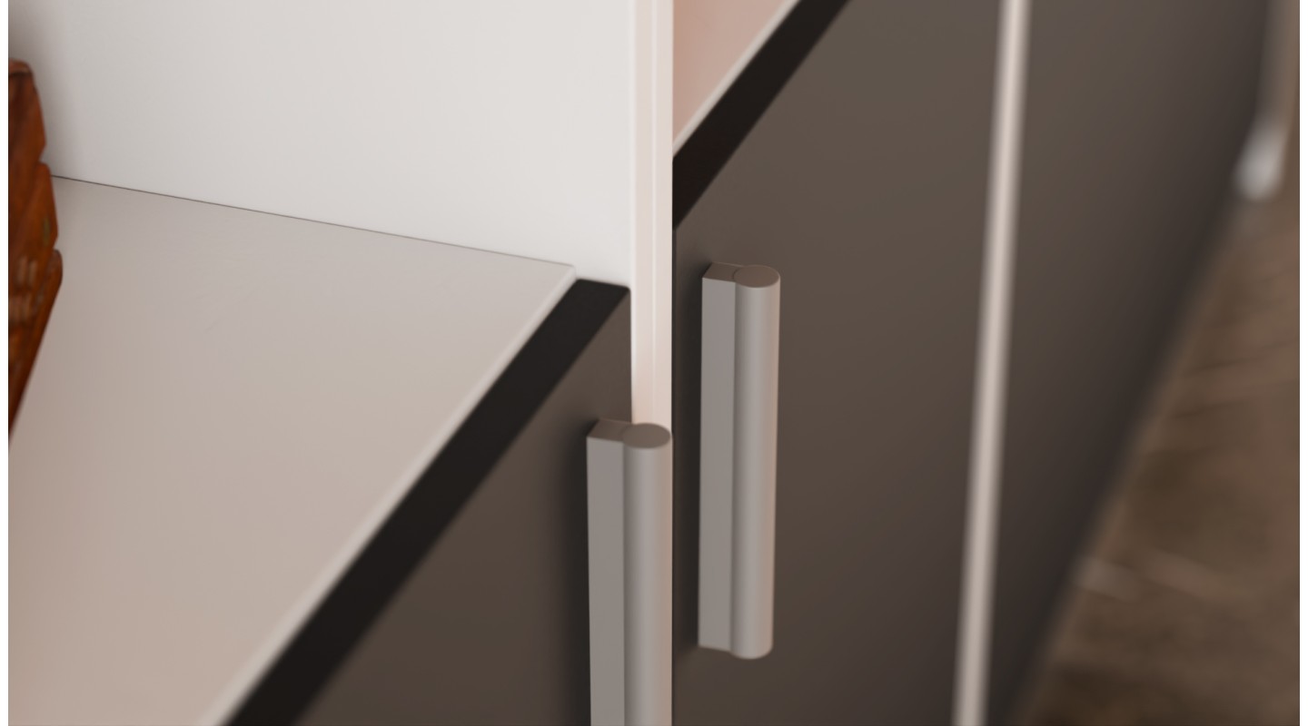 Duży regał na książki 300x209 cm Biel Perłowa / Czarny Onyx – ATLAS | eMeblast