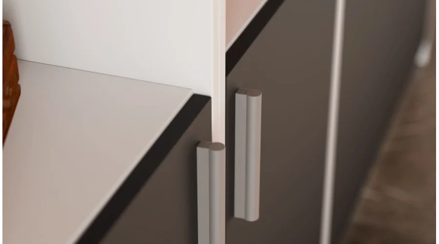 Duży regał na książki 300x209 cm Biel Perłowa / Czarny Onyx – ATLAS | eMeblast