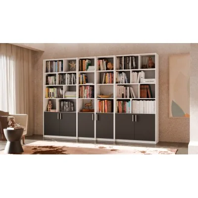 Duży regał na książki 300x209 cm Biel Perłowa / Czarny Onyx – ATLAS | eMeblast