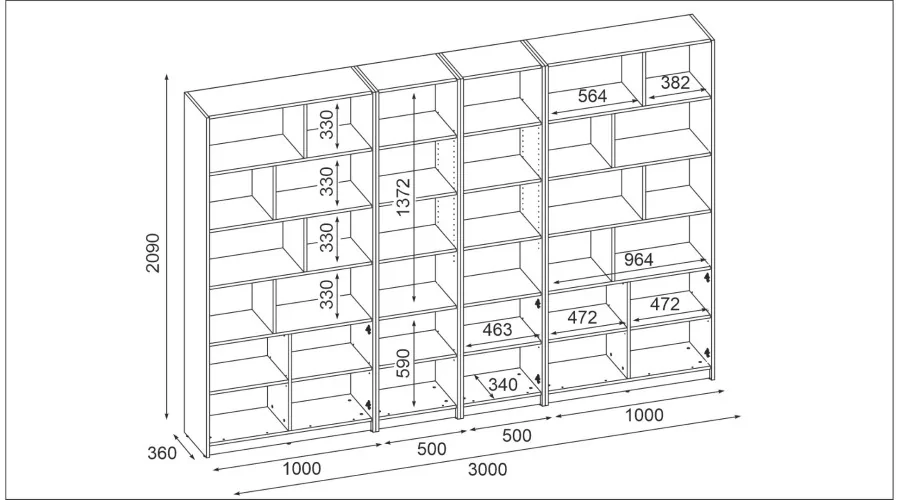 Duży regał na książki 300x209 cm Dąb Tajga – ATLAS | eMeblast