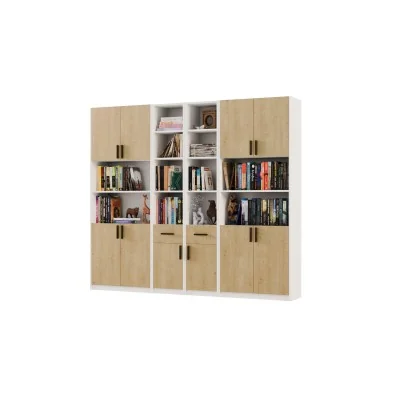 Regał z szafkami i szufladami 240x209 cm Biel / Dąb Hamilton – FORMA | eMeblast