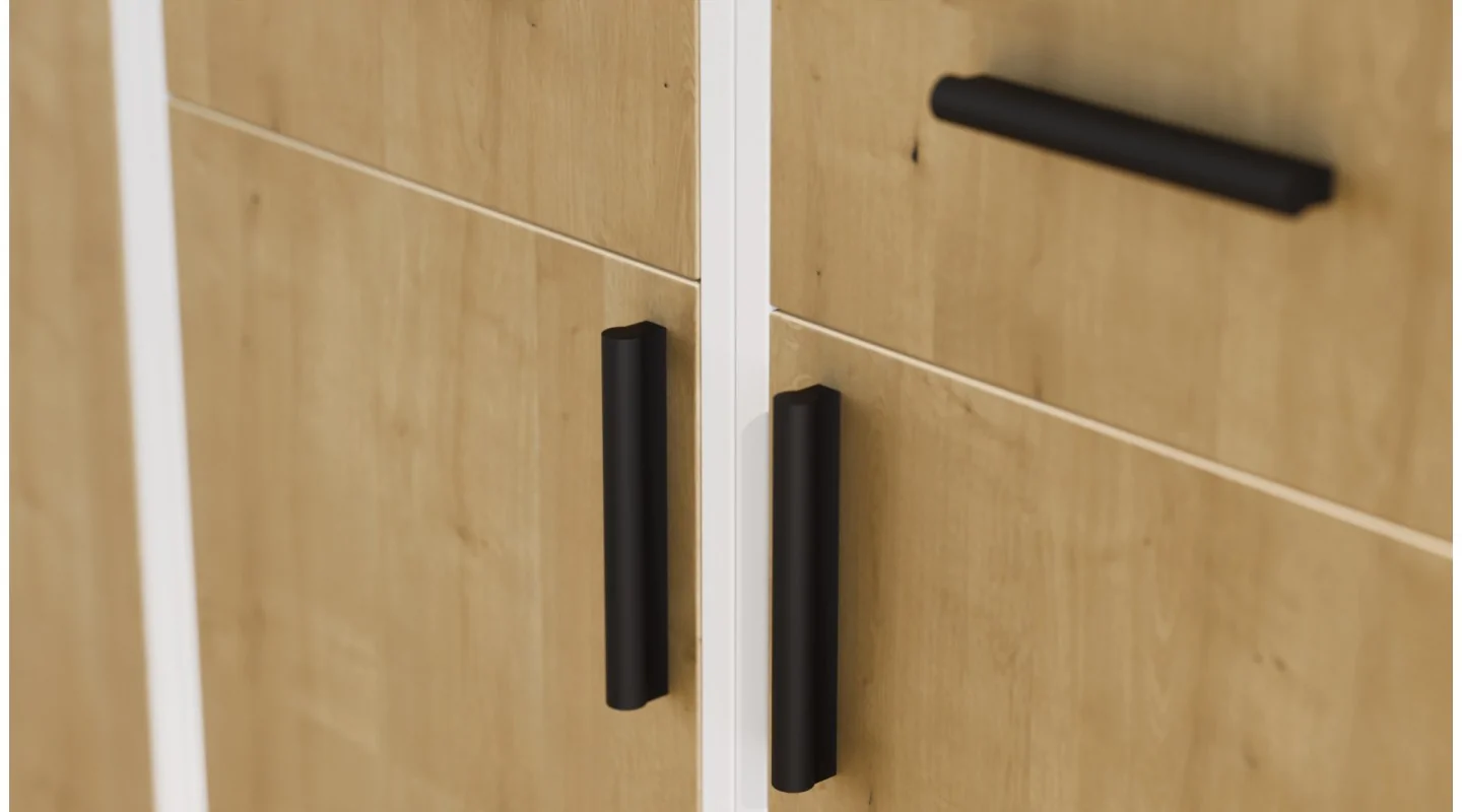 Regał z szafkami i szufladami 240x209 cm Biel / Dąb Hamilton – FORMA | eMeblast