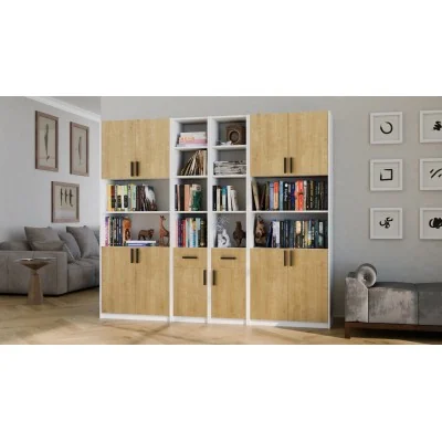 Regał z szafkami i szufladami 240x209 cm Biel / Dąb Hamilton – FORMA | eMeblast
