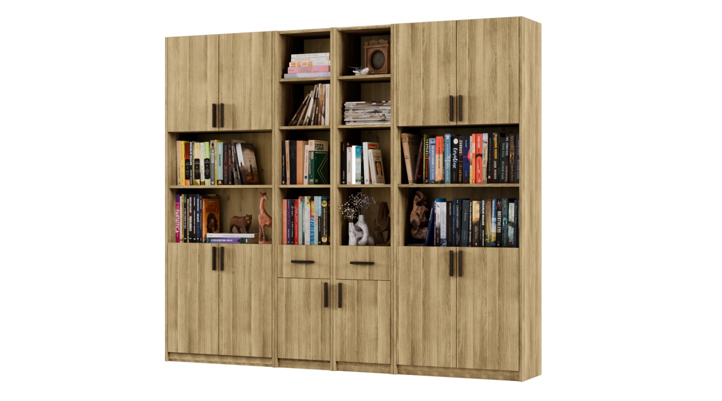 Regał z szafkami i szufladami 240x209 cm Dąb Amerykański – FORMA | eMeblast