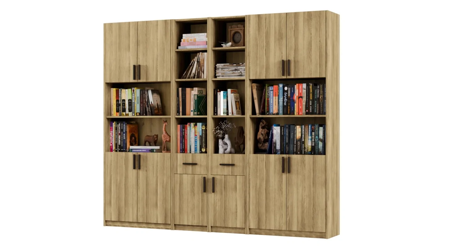 Regał z szafkami i szufladami 240x209 cm Dąb Amerykański – FORMA | eMeblast