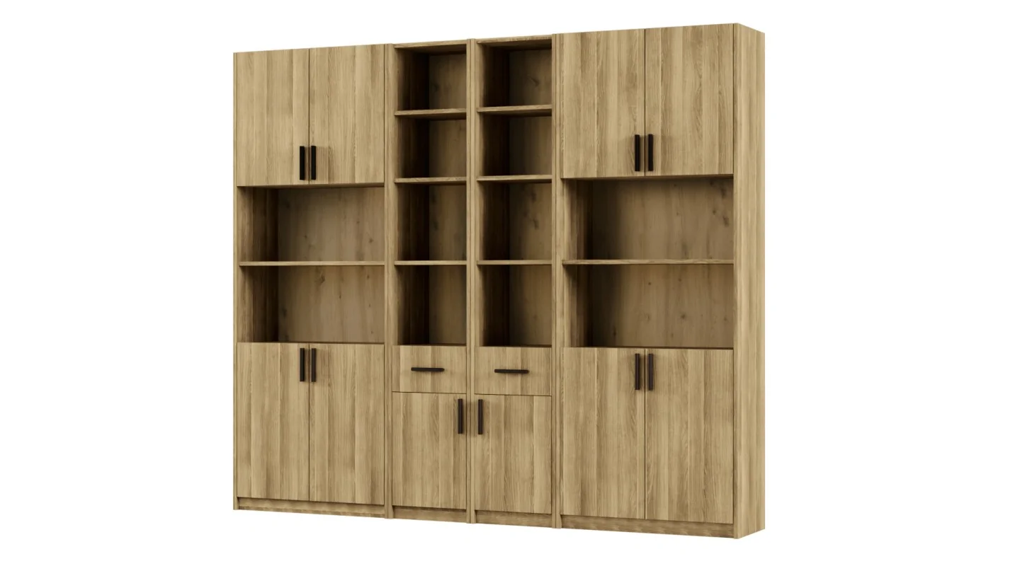 Regał z szafkami i szufladami 240x209 cm Dąb Amerykański – FORMA | eMeblast