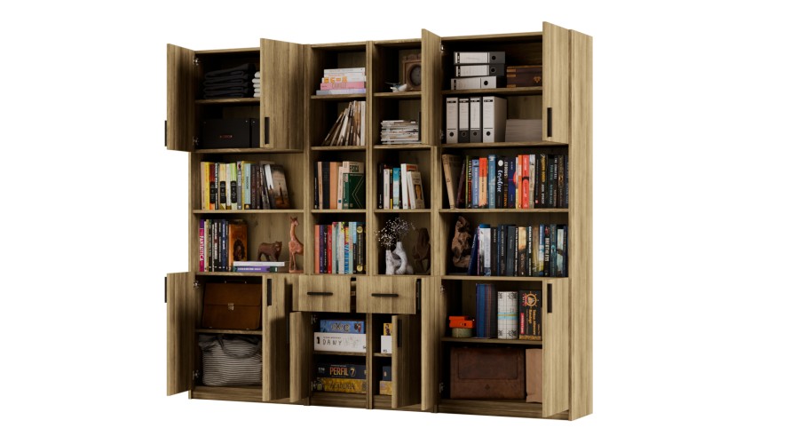 Regał z szafkami i szufladami 240x209 cm Dąb Amerykański – FORMA | eMeblast