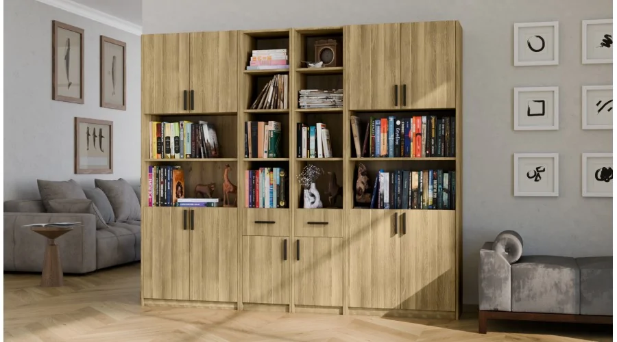 Regał z szafkami i szufladami 240x209 cm Dąb Amerykański – FORMA | eMeblast