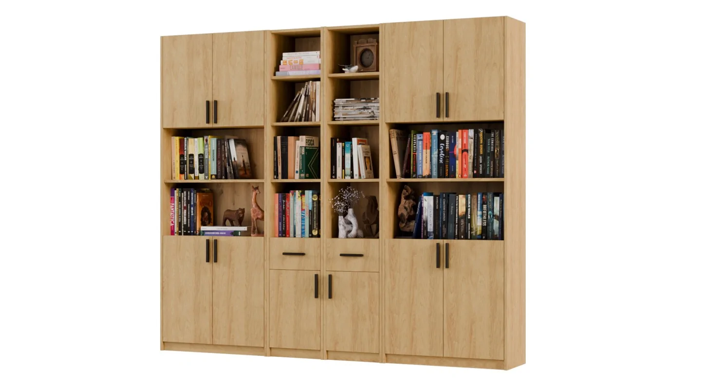 Regał z szafkami i szufladami 240x209 cm Dąb Hikora – FORMA | eMeblast