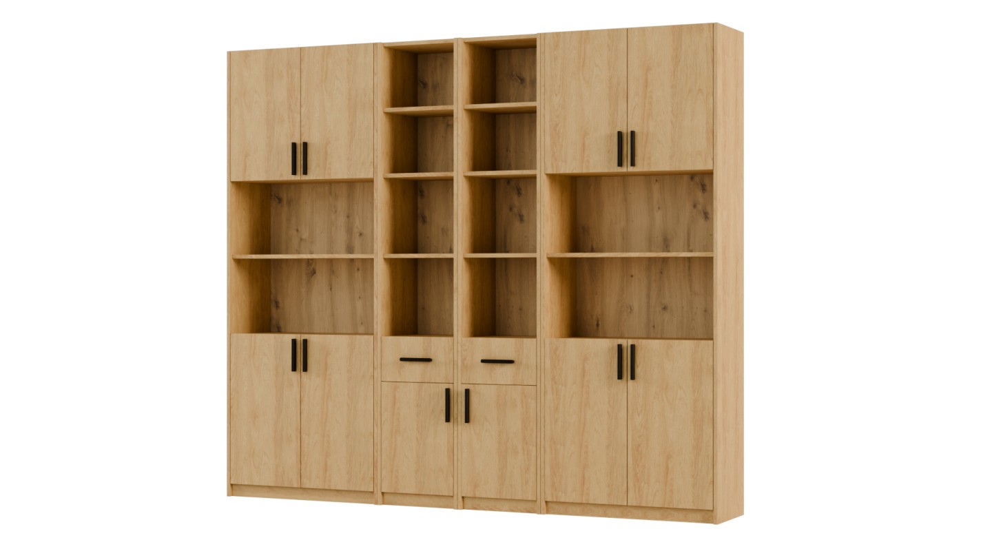 Regał z szafkami i szufladami 240x209 cm Dąb Hikora – FORMA | eMeblast