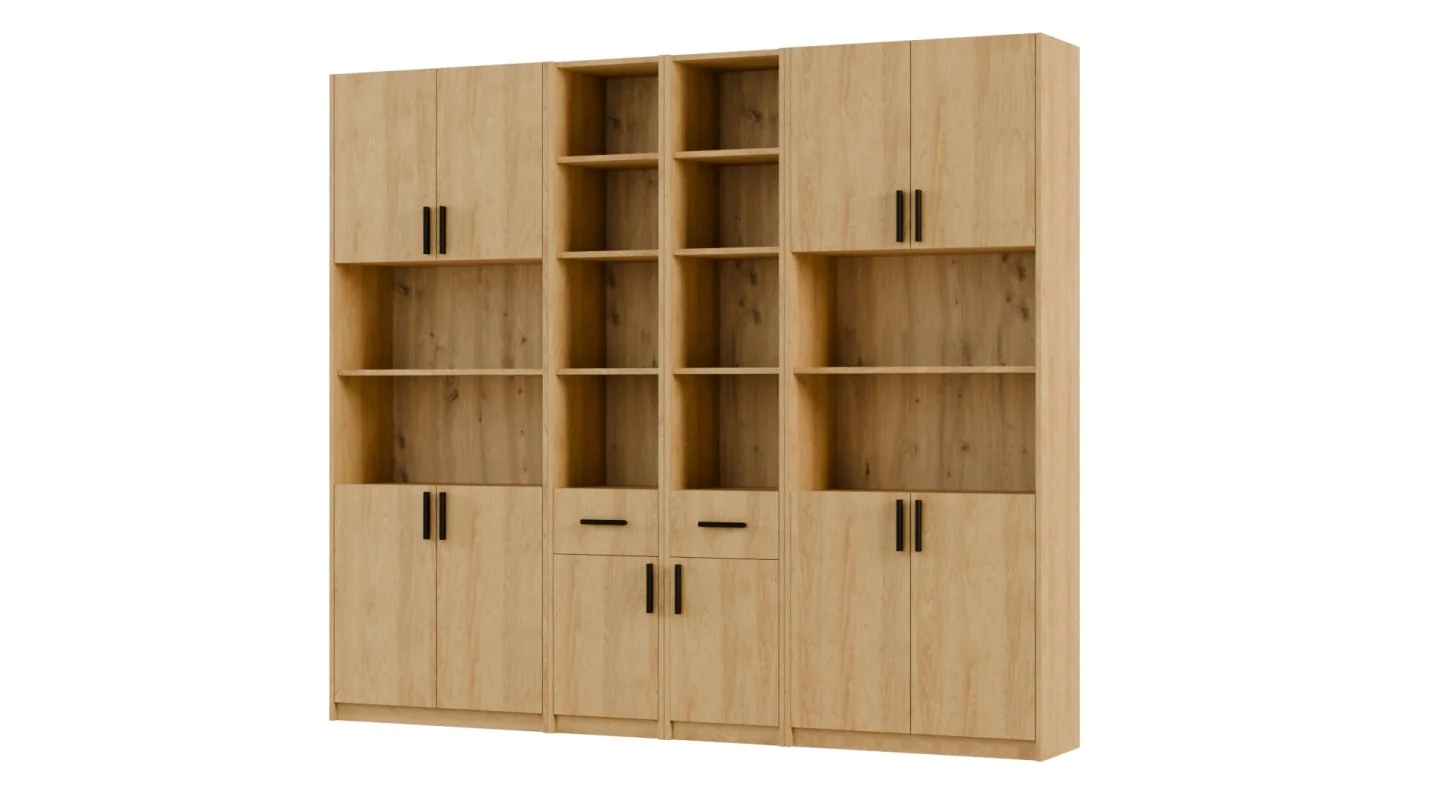 Regał z szafkami i szufladami 240x209 cm Dąb Hikora – FORMA | eMeblast