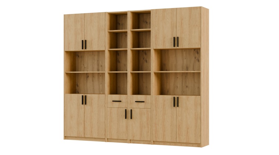Regał z szafkami i szufladami 240x209 cm Dąb Hikora – FORMA | eMeblast
