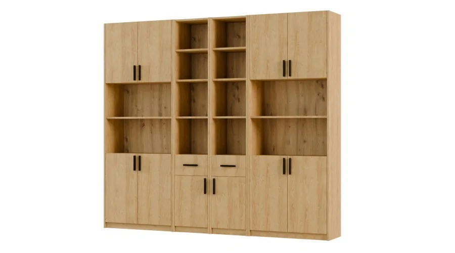 Regał z szafkami i szufladami 240x209 cm Dąb Hikora – FORMA | eMeblast