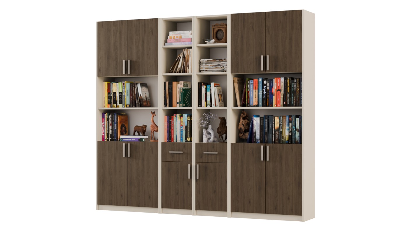 Regał z szafkami i szufladami 240x209 cm Piasek Pustyni / Orzech Elegant – FORMA | eMeblast