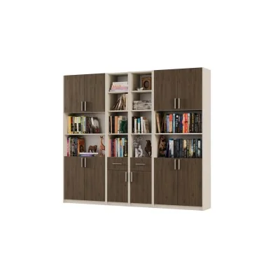 Regał z szafkami i szufladami 240x209 cm Piasek Pustyni / Orzech Elegant – FORMA | eMeblast