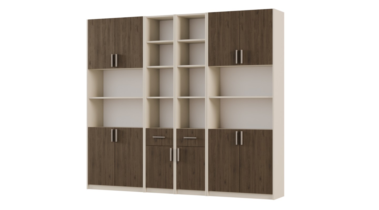 Regał z szafkami i szufladami 240x209 cm Piasek Pustyni / Orzech Elegant – FORMA | eMeblast