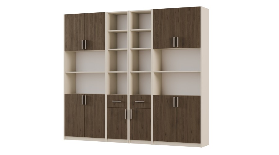 Regał z szafkami i szufladami 240x209 cm Piasek Pustyni / Orzech Elegant – FORMA | eMeblast