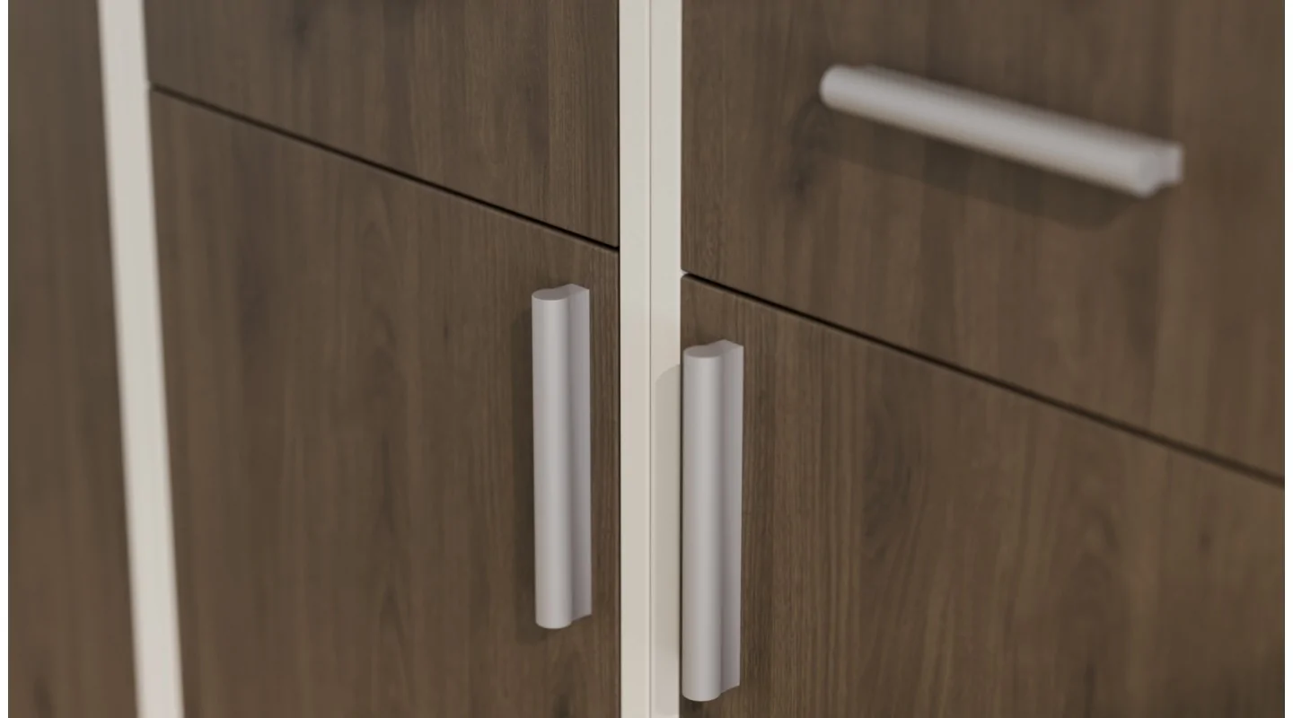 Regał z szafkami i szufladami 240x209 cm Piasek Pustyni / Orzech Elegant – FORMA | eMeblast