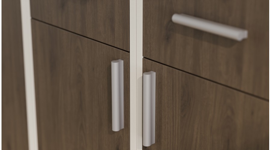 Regał z szafkami i szufladami 240x209 cm Piasek Pustyni / Orzech Elegant – FORMA | eMeblast