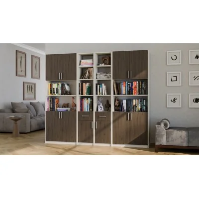 Regał z szafkami i szufladami 240x209 cm Piasek Pustyni / Orzech Elegant – FORMA | eMeblast