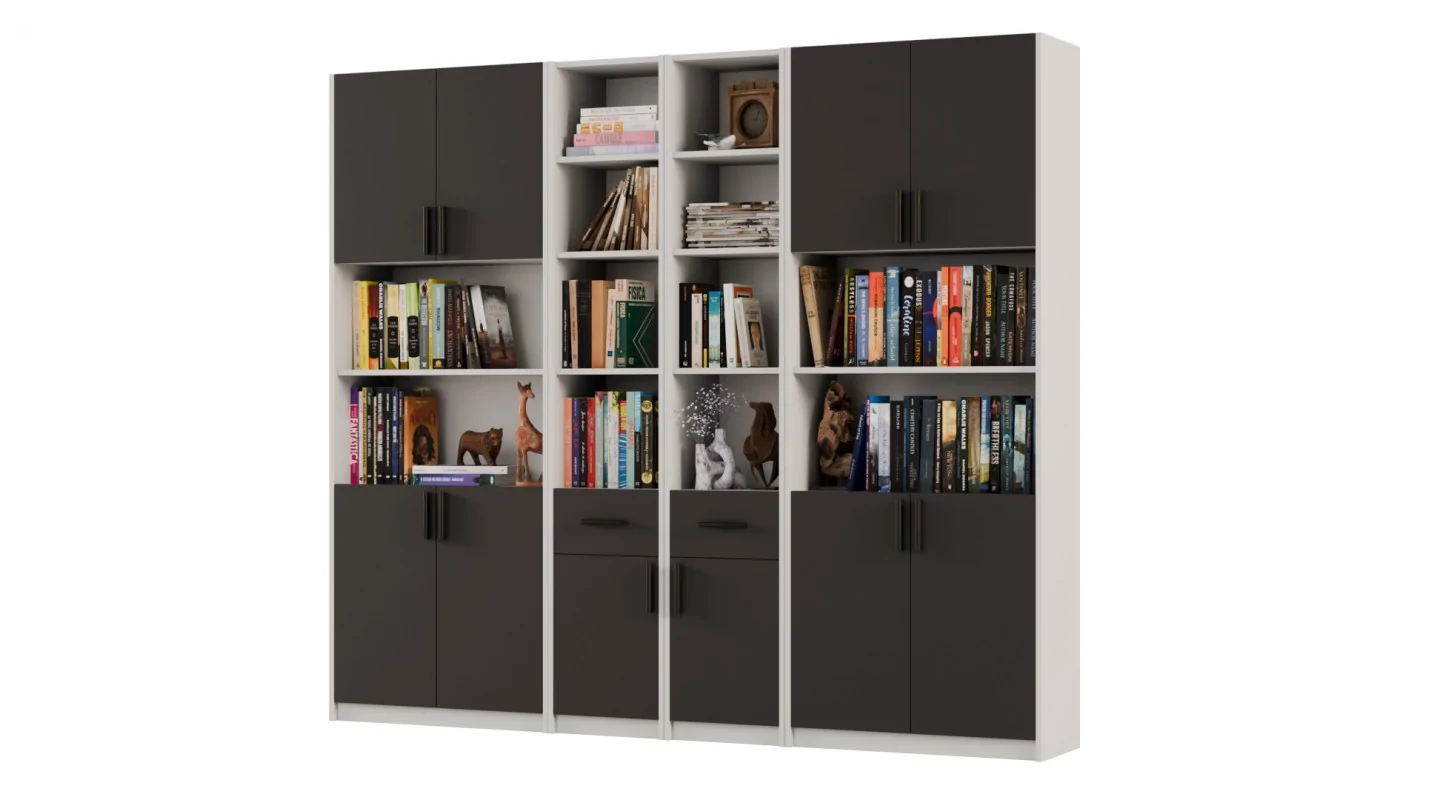 Regał z szafkami i szufladami 240x209 cm Szary Jasny / Szary Grafit – FORMA | eMeblast