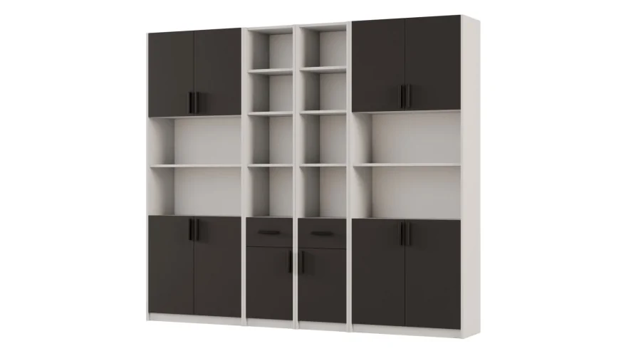 Regał z szafkami i szufladami 240x209 cm Szary Jasny / Szary Grafit – FORMA | eMeblast