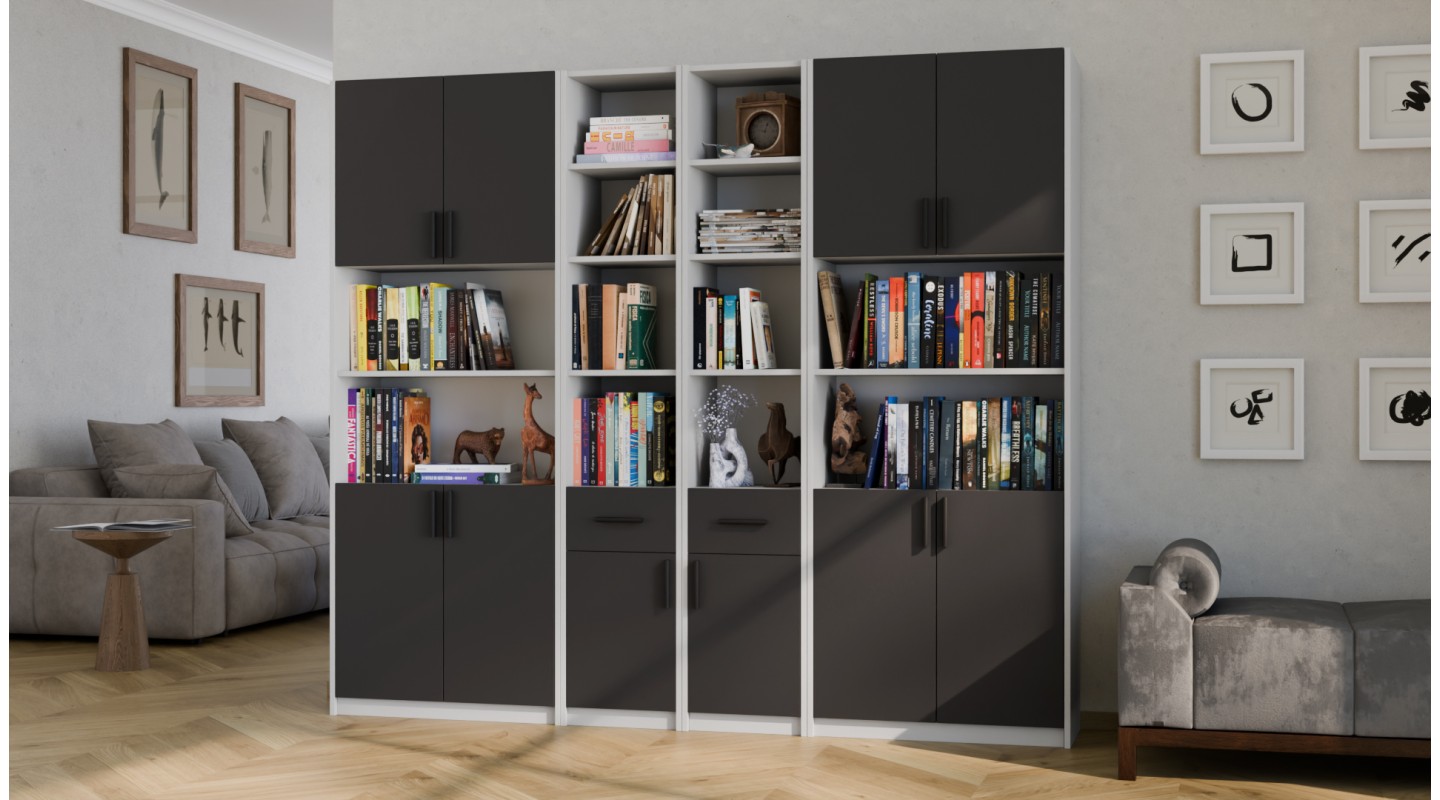 Regał z szafkami i szufladami 240x209 cm Szary Jasny / Szary Grafit – FORMA | eMeblast