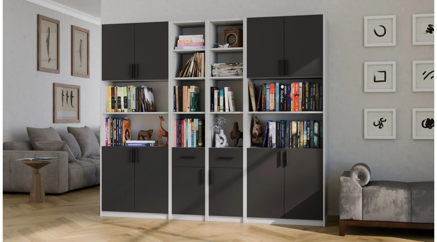 Regał z szafkami i szufladami 240x209 cm Szary Jasny / Szary Grafit – FORMA | eMeblast
