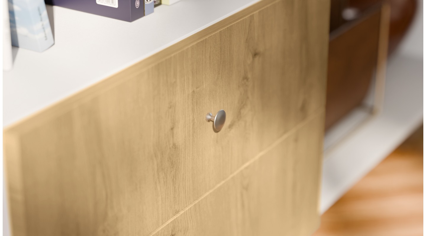 Regał na książki z szafką i szufladami 206x220 cm Biel / Dąb Carpenter Jasny – NOVA